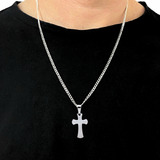 Colar Masculino Corrente E Pingente Crucifixo Cruz Aço Inox
