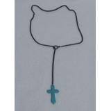 Colar Pedra Azul Turquesa Cruz Crucifixo Pingente Corrente