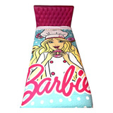 Colcha Solteiro Infantil Sherpa Inverno - Estampa Personagem Em Desenho Boneca Menina Barbie Loira Confeiteira - Profissões Quero Ser Cozinheira Chef De Cozinha - Licenciado Mattel