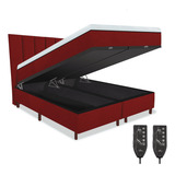 Colchão Magnético King 1,93x2,03 Hr Premium Massageador 2 Controles Energia Bio Quantica + Cama Box Bau + Cabeceira Cor Bordô