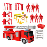 Coleção Bombeiros Caminhão De Brinquedo Bonecos Equipamentos