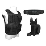 Colete Tático Airsoft + Cinto + Bornal Segurança Vigilante