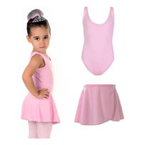 Collant Regata + Saia Ballet Infantil Rosa/preta Premium