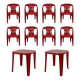 Combo 2 Mesas Tambaú + 8 Cadeira Atalaia Vermelha Tramontina