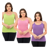 Combo 3 Unidades Blusinhas Regatas De Alcinha Fina Lisa