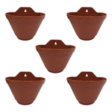 Combo 5 Vasos De Parede 20cm Meia Lua P/ Plantas Terracota Com Textura