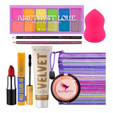 Combo De Maquiagens Rímel Batom Base Paleta De Sombras