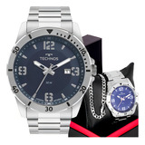 Combo Relógio Masculino Technos Militar + Pulseira (2 Itens) Cor Da Correia Prata