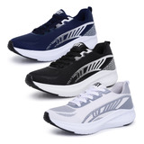 Combo Tênis Masculino Kit 3 Pares Esportivo Academia Treino