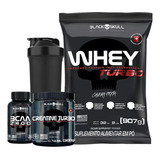 Combo Whey Protein + Bcaa + Creatina 300g - Kit Black Skull Sabor Toffe