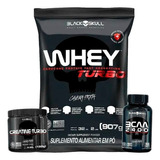 Combo Whey Protein Turbo + Bcaa + Creatina - Black Skull Sabor Toffe