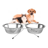 Comedouro Bebedouro Inox Duplo C/ Suporte Cães Gatos 300ml 