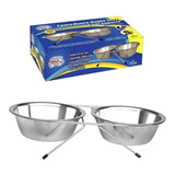 Comedouro Bebedouro Inox Duplo C/ Suporte Cães Gatos