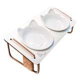 Comedouro Duplo Elevado Inclinado Antirrefluxo Para Gato Cor Branco 000