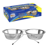 Comedouro Duplo G Para Cães Gatos Inox Suspenso 600 Ml\ G