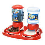Comedouro Duplo Para Cachorros E Gatos Bebedouro Automatico Cor Vermelho