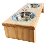 Comedouro P/ Gato Cachorro Pet Elevado Duplo 2 Potes Madeira