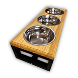 Comedouro Triplo Para Cachorro E Gato - P Cor Madeira
