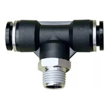 Conexão Pneumática T Rápida Preta 06mm X Rosca 3/8 Pt06-03