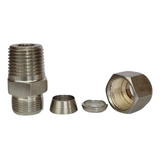 Conexão Reta Macho 3/8 Npt X ½ Od Inox 316 Dupla Anilha
