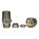 Conexão Reta Macho ¼ Npt X ¼ Od Inox 316 Dupla Anilha