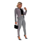 Conj. Calça Com Bolso E Blusa Zíper Moda Fitness Agasalho 