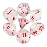 Conj. De 7 Dados Iridescente - Branco Com Vermelho - Rpg