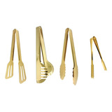 Conj 4 Pegadores Massa Salada Gelo Utensílios Dourado