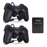 Conjunto 2 Controles Joystick Com Fio Para Ps2 E Memory Card