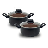 Conjunto 2 Panelinhas Caçarola Teflon Antiaderentes Pequena Cor Preto Com Cobre