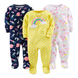 Conjunto 3 Macacões Menina Pijama Longo Carters Simple Joys