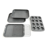 Conjunto Assadeiras 5 Peças Antiaderente Cinza Oster