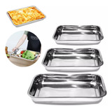 Conjunto Assadeiras Inox Retangular Alta 3 Tamanhos P/ Bolo