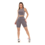 Conjunto Bermuda + Cropped Feminino Treino Fitness Blackout