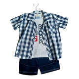 Conjunto Beth Bebê Menino 3 Peças Camisa, Camiseta E Bermuda
