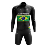 Conjunto Bike Camisa Masculina Manga Longa + Bermuda De Gel