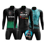 Conjunto Bike Camisa Masculina Manga Longa + Bermuda Em Gel