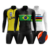 Conjunto Bike Camisa Masculina Manga Longa + Bermuda Espuma