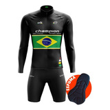 Conjunto Bike Camisa Masculina Manga Longa + Bermuda Espuma