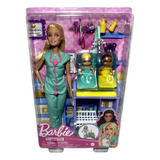 Conjunto Boneca Barbie Profissões Quero Ser Doutora Médica Pediatra - Berçário Acompanha Acessórios Da Profissão E Dois Bonecos Pacientes Bebês - Mattel Brinquedos