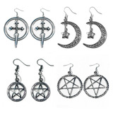 Conjunto Brincos Góticos/ Lua Pentagrama Crucifixo