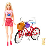 Conjunto Brinquedo Barbie Bicicleta Com Boneca E Cachorrinho