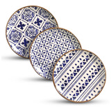 Conjunto C/ 6 Pratos De Sobremesa Coup Asteca Ø20,5cm Porto Brasil Branco/azul