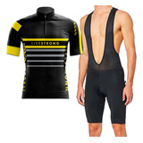 Conjunto Camisa Livestrong Bretelle Gel Respirável Pro Race