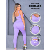 Conjunto Canelado Sem Costura Top E Legging Empina Bumbum