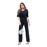 Conjunto Casual Blusa E Calça Com Faixa Animal Print Onça