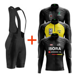 Conjunto Ciclismo Masculino Camisa Manga Longa Bretelle Gel 