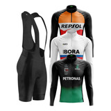 Conjunto Ciclista Masculino Camisa Manga Longa Bretelle Gel 
