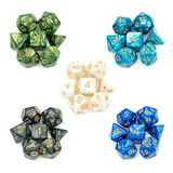 Conjunto Com 07 Dados Rpg Perolado D4 D6 D8 D10 D10% D12 D20