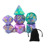 Conjunto Dados Rpg C/7 D&d Galáxia Grátis Bolsinha Exclusivo